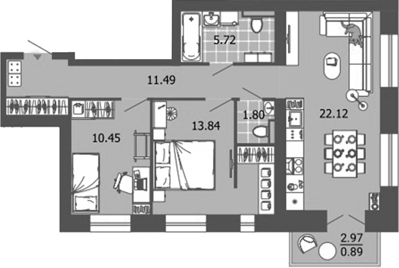 Планировка — Лес, 3-комн., 65 м²