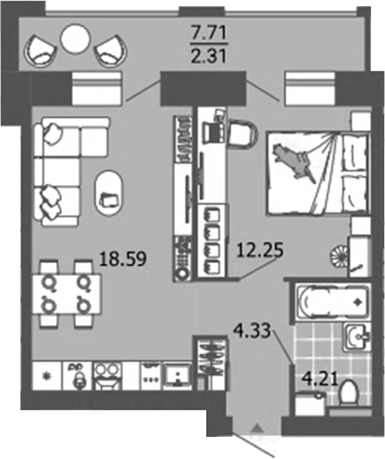 Планировка — Лес, 2-комн., 39 м²