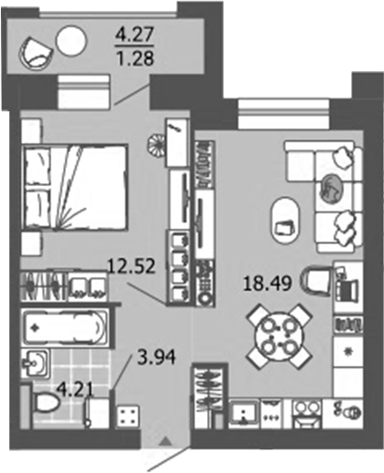 Планировка — Лес, 2-комн., 39 м²