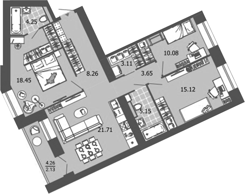Планировка — Лес, 4-комн., 90 м²