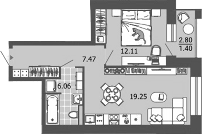 Планировка — Лес, 2-комн., 45 м²