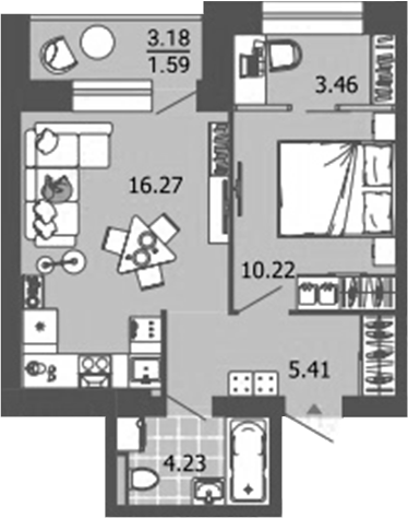 Планировка — Лес, 2-комн., 40 м²