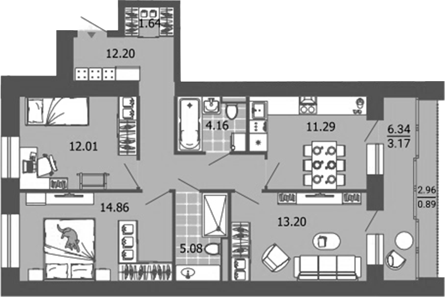 Планировка — Лес, 3-комн., 74 м²