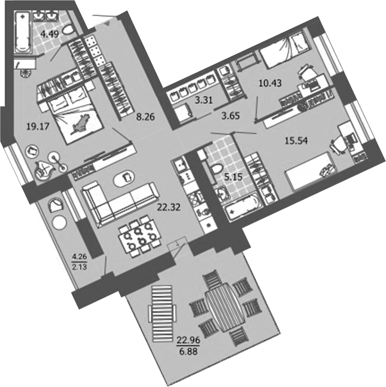 Планировка — Лес, 4-комн., 92 м²