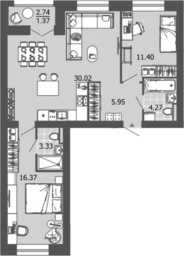 Планировка — Лес, 3-комн., 71 м²