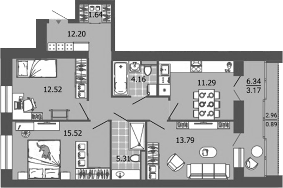 Планировка — Лес, 3-комн., 76 м²