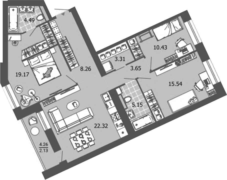 Планировка — Лес, 4-комн., 92 м²