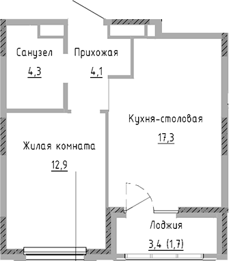 Планировка — Курчатов, 2-комн., 39 м²