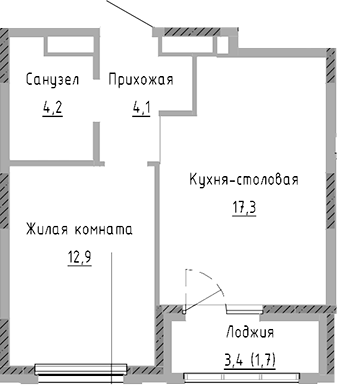 Планировка — Курчатов, 2-комн., 39 м²