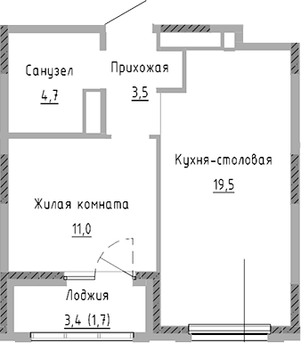 Планировка — Курчатов, 2-комн., 39 м²