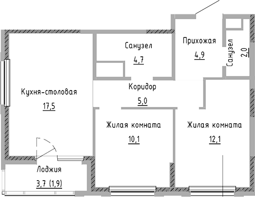 Планировка — Курчатов, 3-комн., 56 м²