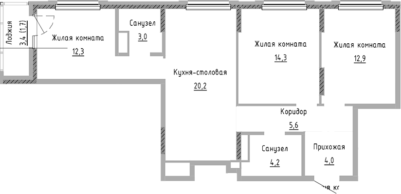 Планировка — Курчатов, 4-комн., 77 м²