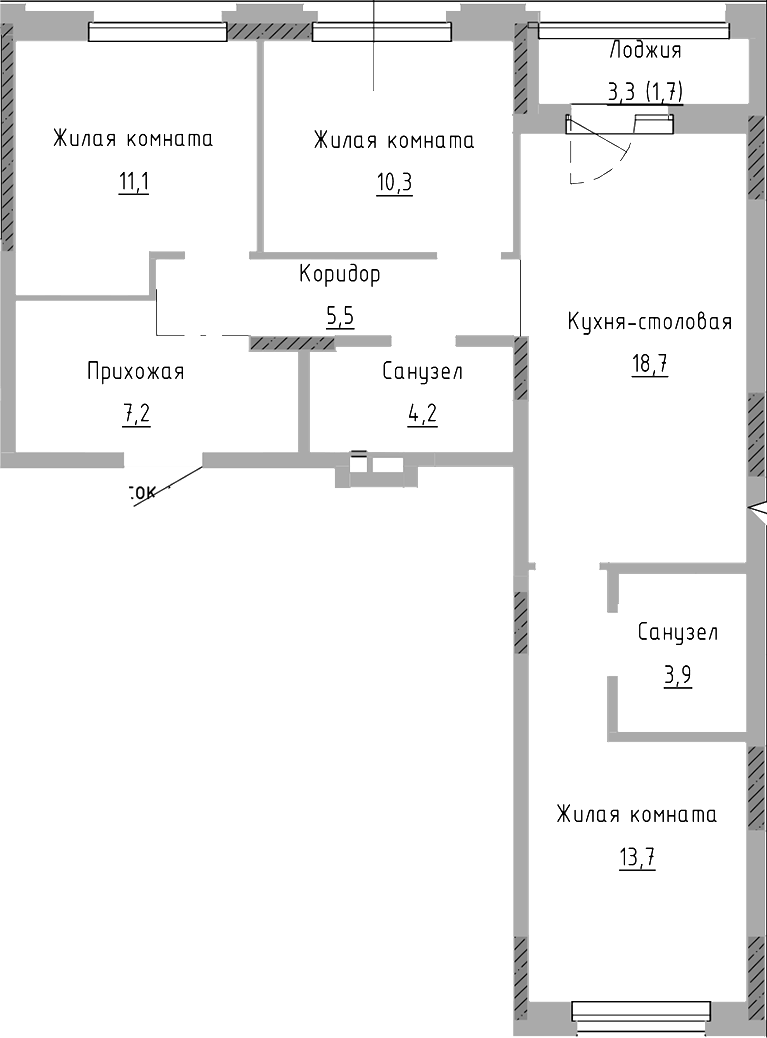 Планировка — Курчатов, 4-комн., 75 м²