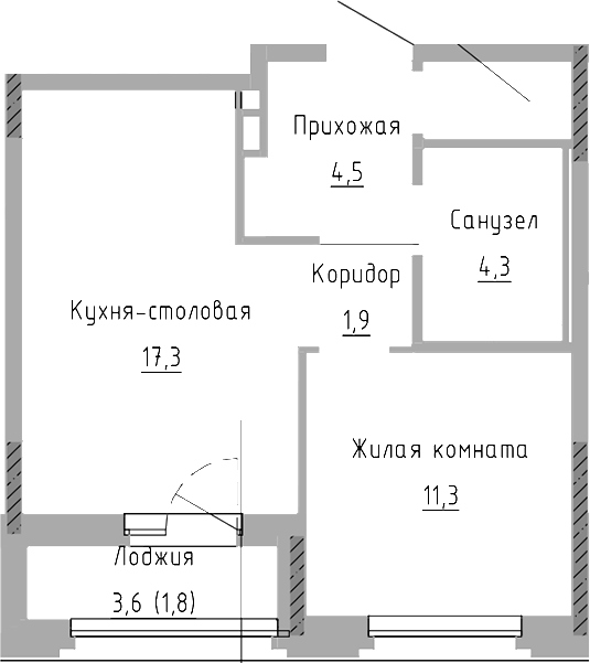 Планировка — Курчатов, 2-комн., 41 м²
