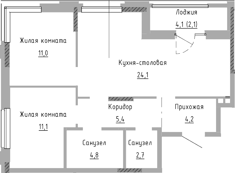 Планировка — Курчатов, 3-комн., 63 м²