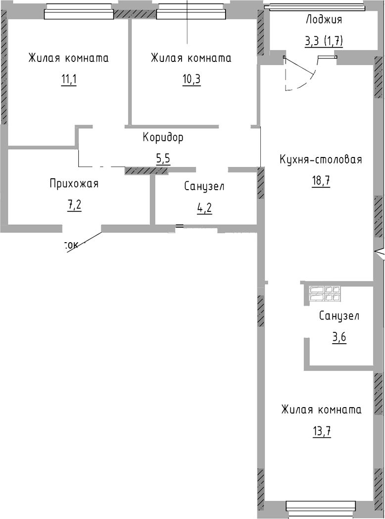 Планировка — Курчатов, 4-комн., 74 м²