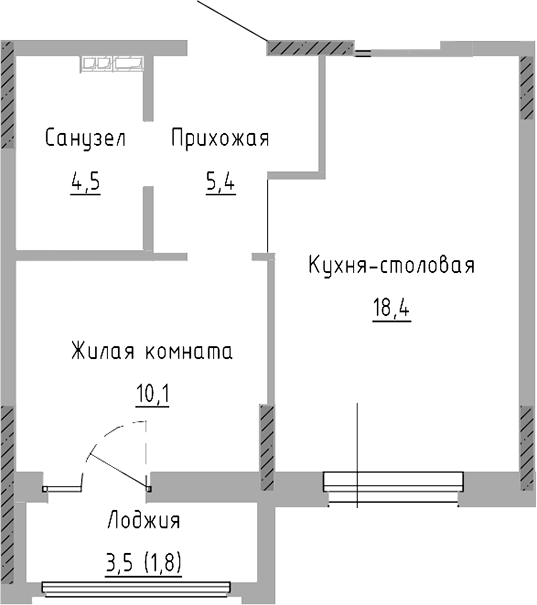 Планировка — Курчатов, 2-комн., 38 м²