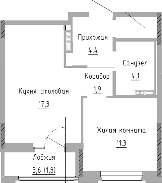Планировка — Курчатов, 2-комн., 41 м²