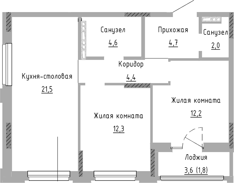 Планировка — Курчатов, 3-комн., 62 м²