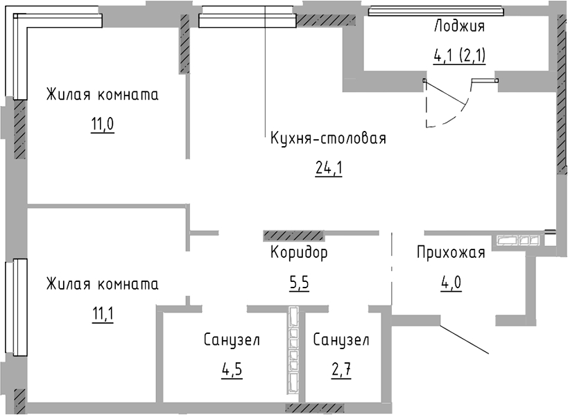 Планировка — Курчатов, 3-комн., 63 м²