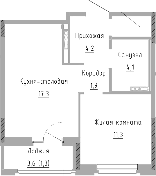 Планировка — Курчатов, 2-комн., 41 м²