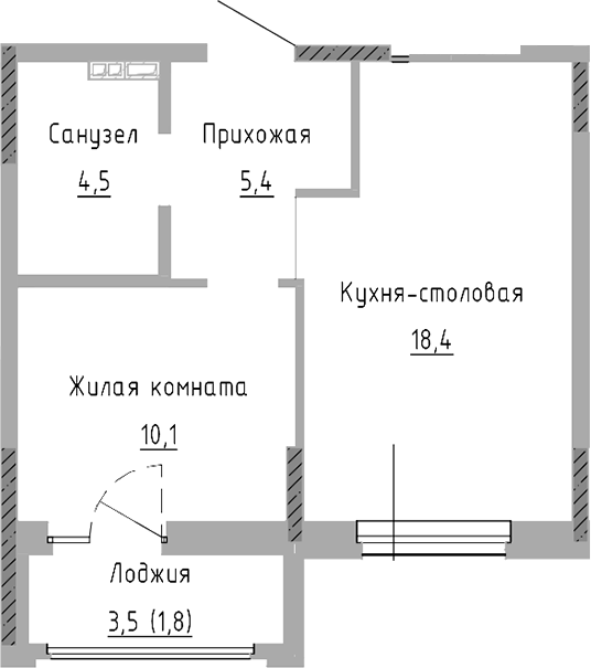 Планировка — Курчатов, 2-комн., 38 м²