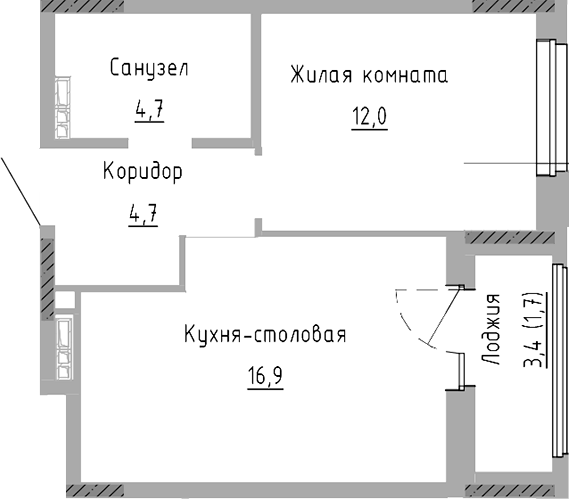 Планировка — Курчатов, 2-комн., 38 м²