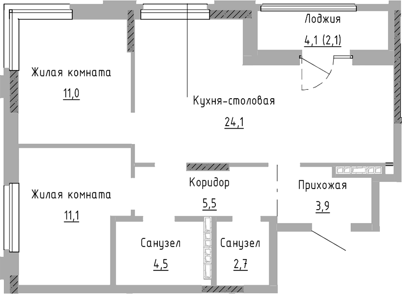 Планировка — Курчатов, 3-комн., 63 м²