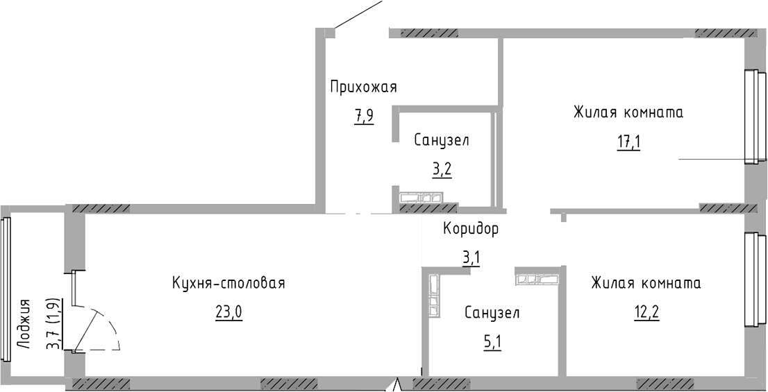 Планировка — Курчатов, 3-комн., 72 м²