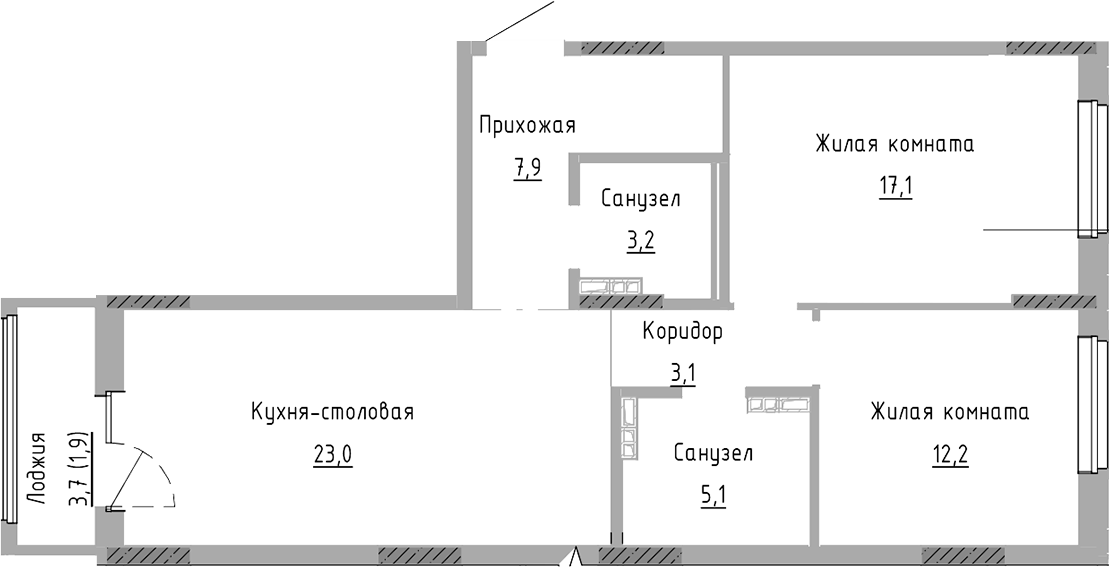 Планировка — Курчатов, 3-комн., 72 м²