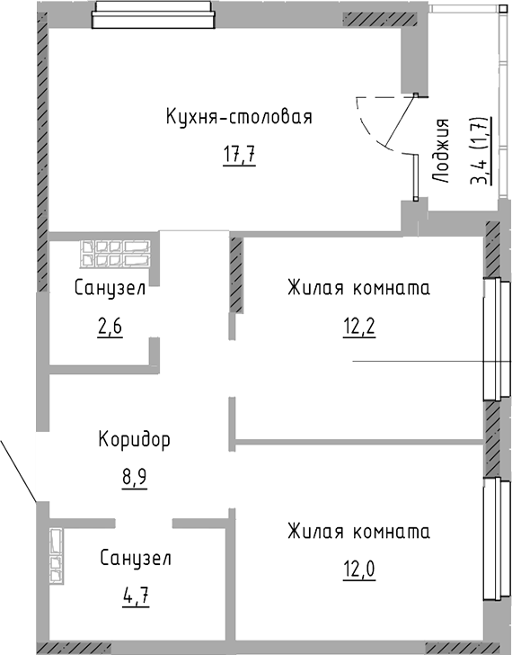 Планировка — Курчатов, 3-комн., 58 м²