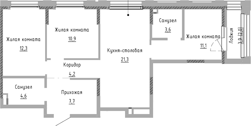 Планировка — Курчатов, 4-комн., 76 м²