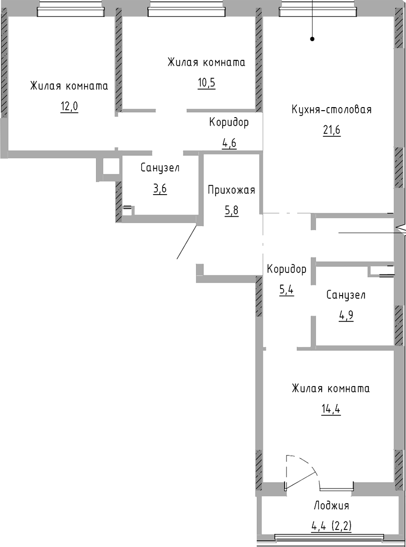 Планировка — Курчатов, 4-комн., 86 м²