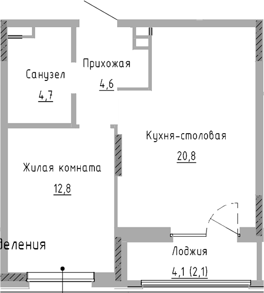 Планировка — Курчатов, 2-комн., 43 м²