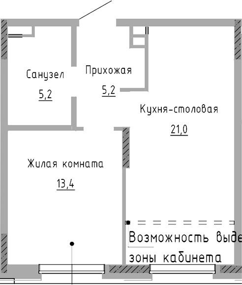 Планировка — Курчатов, 2-комн., 45 м²