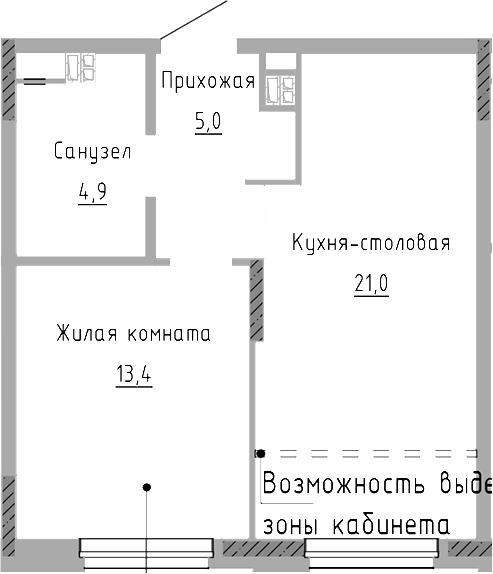 Планировка — Курчатов, 2-комн., 44 м²