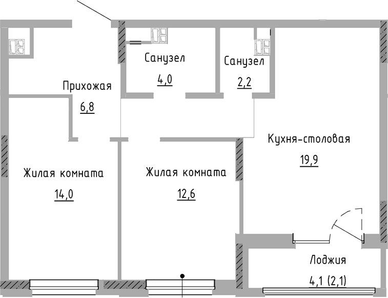 Планировка — Курчатов, 3-комн., 64 м²