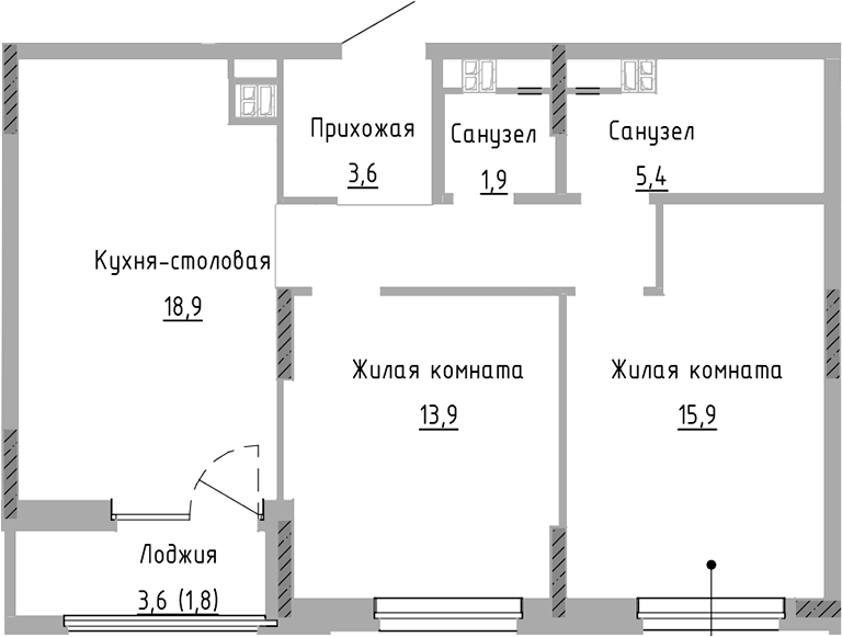 Планировка — Курчатов, 3-комн., 65 м²