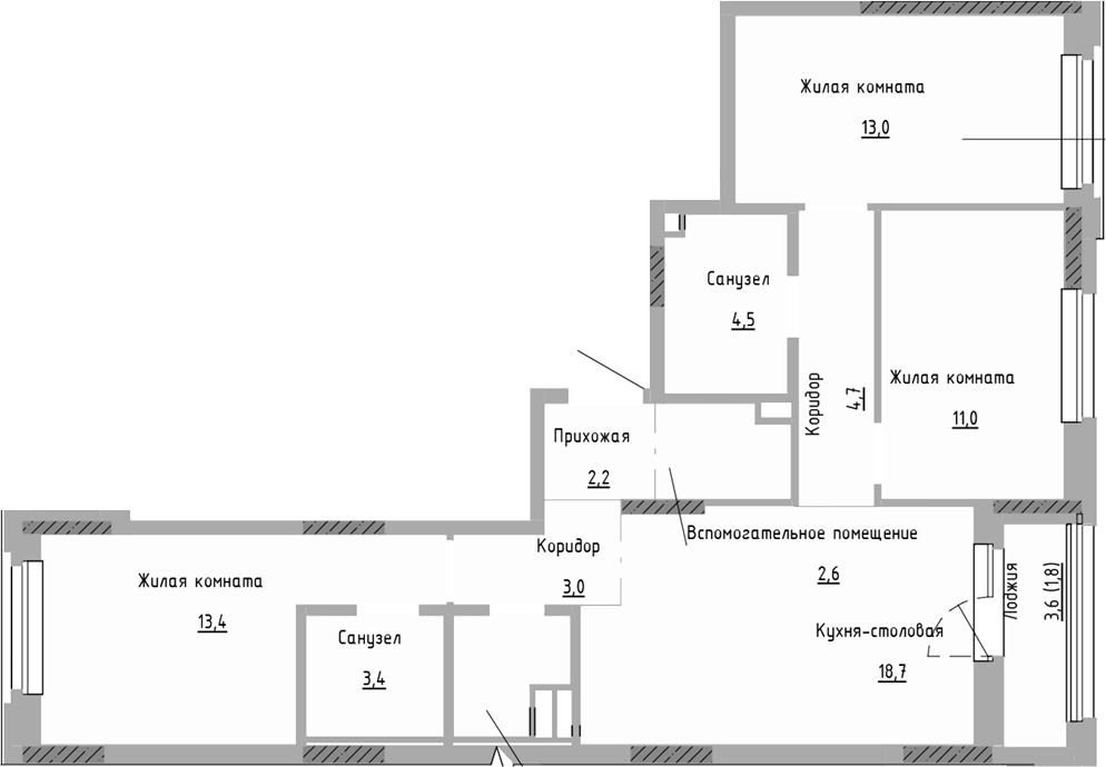 Планировка — Курчатов, 4-комн., 79 м²