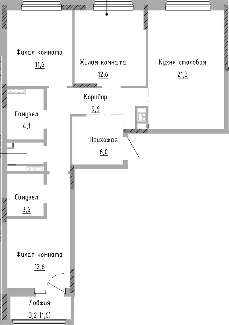 Планировка — Курчатов, 4-комн., 83 м²