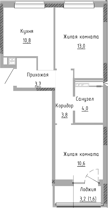 Планировка — Курчатов, 2-комн., 46 м²