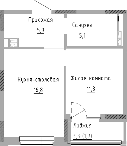 Планировка — Курчатов, 2-комн., 40 м²