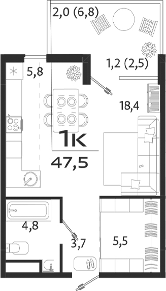 Планировка — ROYALTA, Студия, 38 м²
