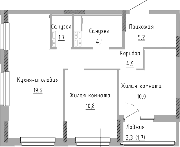 Планировка — Курчатов, 3-комн., 56 м²
