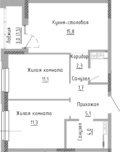 Планировка — Курчатов, 3-комн., 51 м²