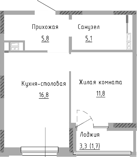 Планировка — Курчатов, 2-комн., 40 м²