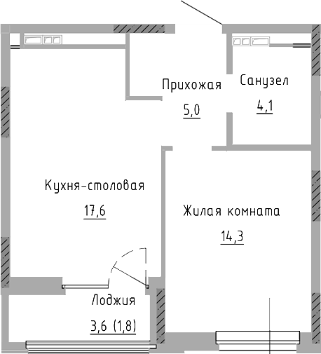 Планировка — Курчатов, 2-комн., 41 м²
