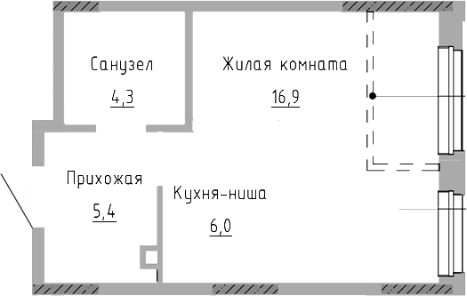 Планировка — Курчатов, Студия, 33 м²