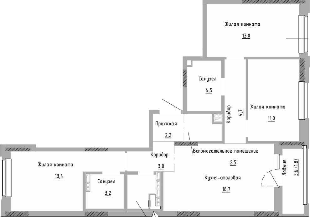 Планировка — Курчатов, 4-комн., 79 м²