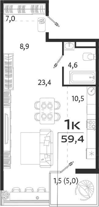 Планировка — ROYALTA, Студия, 54 м²